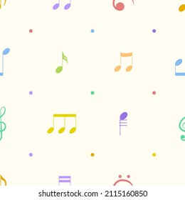 Seamless Pattern Abstract Elements Concert, Performance, Music Notes Vector Design Style Background Illustration Texture For Prints Textiles, Clothing, Gift Wrap, Wallpaper, Pastel