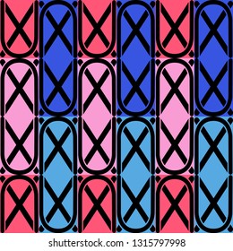 Seamless pattern with abstract elements depicting a grid of diamonds and semi-oval shapes. Colorful illustration. EPS 10
