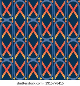 Seamless pattern with abstract elements depicting a grid of diamonds and semi-oval shapes. Colorful illustration. EPS 10