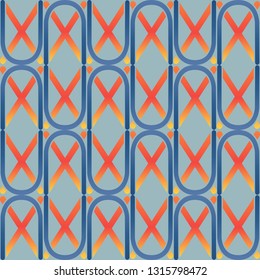 Seamless pattern with abstract elements depicting a grid of diamonds and semi-oval shapes. Colorful illustration. EPS 10