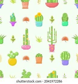 Seamless Pattern Abstract Elements Different Cactus Plant Botanic Vector Design Style Background Illustration Texture For Prints Textiles, Clothing, Gift Wrap, Wallpaper, Pastel