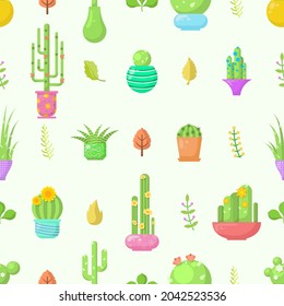 Seamless Pattern Abstract Elements Different Cactus Plant Botanic Vector Design Style Background Illustration Texture For Prints Textiles, Clothing, Gift Wrap, Wallpaper, Pastel