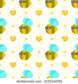 Seamless Pattern Abstract Elements Different Bee Insect With Hearts Vector Design Style Background Illustration Texture For Prints Textiles, Clothing, Gift Wrap, Wallpaper, Pastel