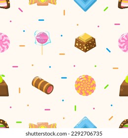 Seamless Pattern Abstract Elements Different Sweets Food Lollipops Candy Vector Design Style Background Illustration Texture For Prints Textiles, Clothing, Gift Wrap, Wallpaper, Pastel