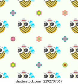 Seamless Pattern Abstract Elements Different Bee Insect Beetle With Flower Vector Design Style Background Illustration Texture For Prints Textiles, Clothing, Gift Wrap, Wallpaper, Pastel