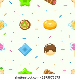 Seamless Pattern Abstract Elements Different Sweets Food Lollipops Candy Vector Design Style Background Illustration Texture For Prints Textiles, Clothing, Gift Wrap, Wallpaper, Pastel