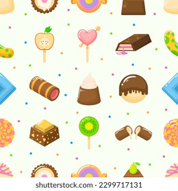 Seamless Pattern Abstract Elements Different Sweets Food Lollipops Candy Vector Design Style Background Illustration Texture For Prints Textiles, Clothing, Gift Wrap, Wallpaper, Pastel