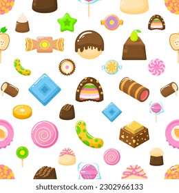 Seamless Pattern Abstract Elements Different Sweets Food Lollipops Candy Vector Design Style Background Illustration Texture For Prints Textiles, Clothing, Gift Wrap, Wallpaper, Pastel