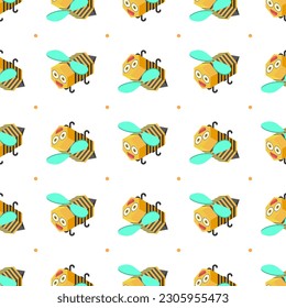 Seamless Pattern Abstract Elements Different Bee Insect Beetle With Flower Vector Design Style Background Illustration Texture For Prints Textiles, Clothing, Gift Wrap, Wallpaper, Pastel