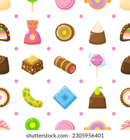 Seamless Pattern Abstract Elements Different Sweets Food Lollipops Candy Vector Design Style Background Illustration Texture For Prints Textiles, Clothing, Gift Wrap, Wallpaper, Pastel