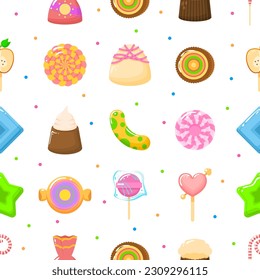 Seamless Pattern Abstract Elements Different Sweets Food Lollipops Candy Vector Design Style Background Illustration Texture For Prints Textiles, Clothing, Gift Wrap, Wallpaper, Pastel