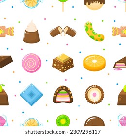 Seamless Pattern Abstract Elements Different Sweets Food Lollipops Candy Vector Design Style Background Illustration Texture For Prints Textiles, Clothing, Gift Wrap, Wallpaper, Pastel