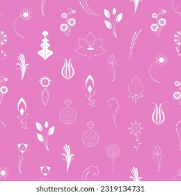 Seamless Pattern Abstract Elements Different Plant Botanic Vector Design Style Background Illustration Texture For Prints Textiles, Clothing, Gift Wrap, Wallpaper, Pastel