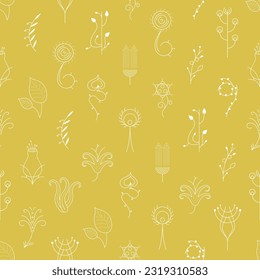 Seamless Pattern Abstract Elements Different Plant Botanic Vector Design Style Background Illustration Texture For Prints Textiles, Clothing, Gift Wrap, Wallpaper, Pastel