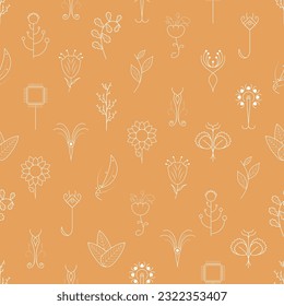 Seamless Pattern Abstract Elements Different Plant Botanic Vector Design Style Background Illustration Texture For Prints Textiles, Clothing, Gift Wrap, Wallpaper, Pastel