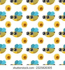 Seamless Pattern Abstract Elements Different Bee Insect Beetle With Flower Vector Design Style Background Illustration Texture For Prints Textiles, Clothing, Gift Wrap, Wallpaper, Pastel