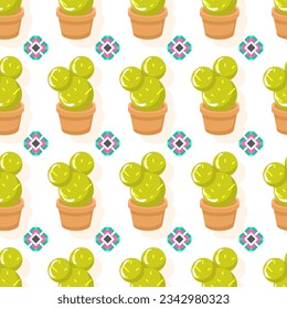 Seamless Pattern Abstract Elements Different Cactus Plant Botanic Vector Design Style Background Illustration Texture For Prints Textiles, Clothing, Gift Wrap, Wallpaper, Pastel