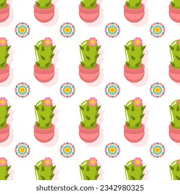 Seamless Pattern Abstract Elements Different Cactus Plant Botanic Vector Design Style Background Illustration Texture For Prints Textiles, Clothing, Gift Wrap, Wallpaper, Pastel