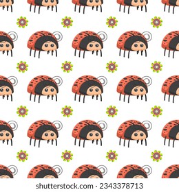 Seamless Pattern Abstract Elements Different Ladybug Insect Beetle With Flower Vector Design Style Background Illustration Texture For Prints Textiles, Clothing, Gift Wrap, Wallpaper, Pastel