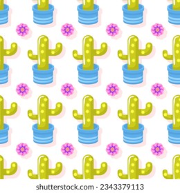 Seamless Pattern Abstract Elements Different Cactus Plant Botanic Vector Design Style Background Illustration Texture For Prints Textiles, Clothing, Gift Wrap, Wallpaper, Pastel