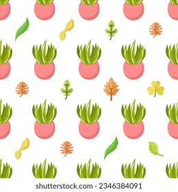 Seamless Pattern Abstract Elements Different Cactus Plant Botanic Vector Design Style Background Illustration Texture For Prints Textiles, Clothing, Gift Wrap, Wallpaper, Pastel