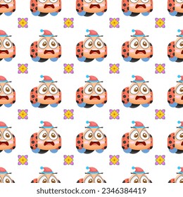 Seamless Pattern Abstract Elements Different Ladybug Insect Beetle With Flower Vector Design Style Background Illustration Texture For Prints Textiles, Clothing, Gift Wrap, Wallpaper, Pastel