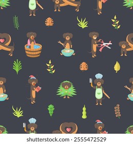 Seamless Pattern Abstract Elements Different Animal Dachshunds Dog Wildlife Vector Design Style Background Illustration Texture For Prints Textiles, Clothing, Gift Wrap, Wallpaper, Pastel