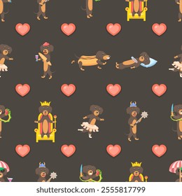 Seamless Pattern Abstract Elements Different Animal Dachshunds Dog Wildlife Vector Design Style Background Illustration Texture For Prints Textiles, Clothing, Gift Wrap, Wallpaper, Pastel