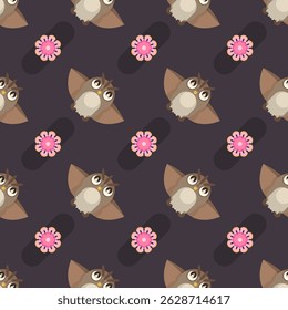 Seamless Pattern Abstract Elements Different Animal Owls Birds Wildlife Vector Design Style Background Illustration Texture For Prints Textiles, Clothing, Gift Wrap, Wallpaper, Pastel