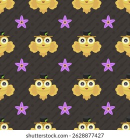 Seamless Pattern Abstract Elements Different Animal Owls Birds Wildlife Vector Design Style Background Illustration Texture For Prints Textiles, Clothing, Gift Wrap, Wallpaper, Pastel