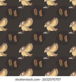 Seamless Pattern Abstract Elements Different Animal Owls Birds Wildlife Vector Design Style Background Illustration Texture For Prints Textiles, Clothing, Gift Wrap, Wallpaper, Pastel
