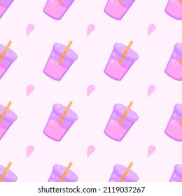 Seamless Pattern Abstract Elements Drinks Cups Vector Design Style Background Illustration Texture For Prints Textiles, Clothing, Gift Wrap, Wallpaper, Pastel