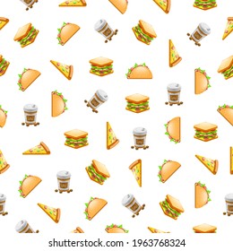 Seamless Pattern Abstract Elements Fast Food Vector Design Style Background Illustration