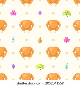 Seamless Pattern Abstract Elements Fast Food Chicken With Leaves Vector Design Style Background Illustration Texture For Prints Textiles, Clothing, Gift Wrap, Wallpaper, Pastel