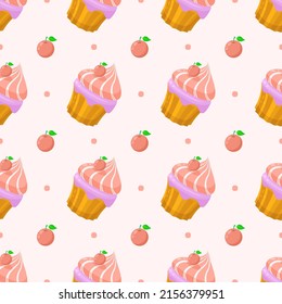 Seamless Pattern Abstract Elements Fast Food Cupcake Vector Design Style Background Illustration Texture For Prints Textiles, Clothing, Gift Wrap, Wallpaper, Pastel