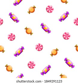 Seamless Pattern Abstract Elements Food Sweet Candy Birthday Party Vector Design Style Background Illustration