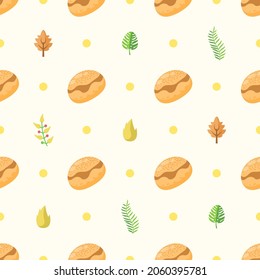 Seamless Pattern Abstract Elements Food Ban With Leaves Vector Design Style Background Illustration Texture For Prints Textiles, Clothing, Gift Wrap, Wallpaper, Pastel
