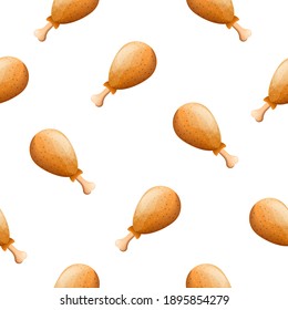 Seamless Pattern Abstract Elements Fried Chicken Fast Food Vector Design Style Background Illustration