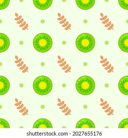Seamless Pattern Abstract Elements Fruits Food Kiwi With Leaves Vector Design Style Background Illustration Texture For Prints Textiles, Clothing, Gift Wrap, Wallpaper, Pastel