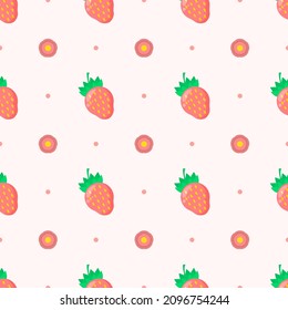 Seamless Pattern Abstract Elements Fruits Food Strawberry With Flower Vector Design Style Background Illustration Texture For Prints Textiles, Clothing, Gift Wrap, Wallpaper, Pastel