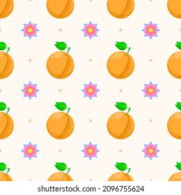 Seamless Pattern Abstract Elements Fruits Food Peach With Flower Vector Design Style Background Illustration Texture For Prints Textiles, Clothing, Gift Wrap, Wallpaper, Pastel