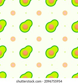 Seamless Pattern Abstract Elements Fruits Food Avocado With Flower Vector Design Style Background Illustration Texture For Prints Textiles, Clothing, Gift Wrap, Wallpaper, Pastel
