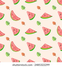 Seamless Pattern Abstract Elements Fruits Food Watermelon Vector Design Style Background Illustration Texture For Prints Textiles, Clothing, Gift Wrap, Wallpaper, Pastel