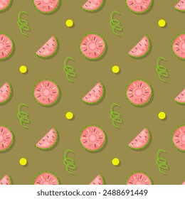 Seamless Pattern Abstract Elements Fruits Food Watermelon Vector Design Style Background Illustration Texture For Prints Textiles, Clothing, Gift Wrap, Wallpaper, Pastel