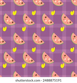 Seamless Pattern Abstract Elements Fruits Food Watermelon Vector Design Style Background Illustration Texture For Prints Textiles, Clothing, Gift Wrap, Wallpaper, Pastel