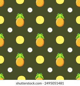 Seamless Pattern Abstract Elements Fruits Food Pineapple Vector Design Style Background Illustration Texture For Prints Textiles, Clothing, Gift Wrap, Wallpaper, Pastel