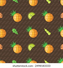 Seamless Pattern Abstract Elements Fruits Food Pineapple Vector Design Style Background Illustration Texture For Prints Textiles, Clothing, Gift Wrap, Wallpaper, Pastel