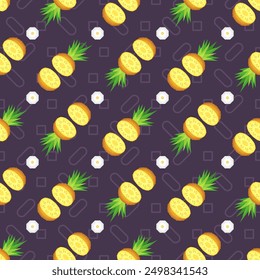 Seamless Pattern Abstract Elements Fruits Food Pineapple Vector Design Style Background Illustration Texture For Prints Textiles, Clothing, Gift Wrap, Wallpaper, Pastel