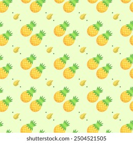 Seamless Pattern Abstract Elements Fruits Food Pineapple Vector Design Style Background Illustration Texture For Prints Textiles, Clothing, Gift Wrap, Wallpaper, Pastel