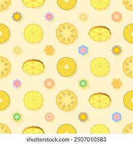 Seamless Pattern Abstract Elements Fruits Food Pineapple Vector Design Style Background Illustration Texture For Prints Textiles, Clothing, Gift Wrap, Wallpaper, Pastel